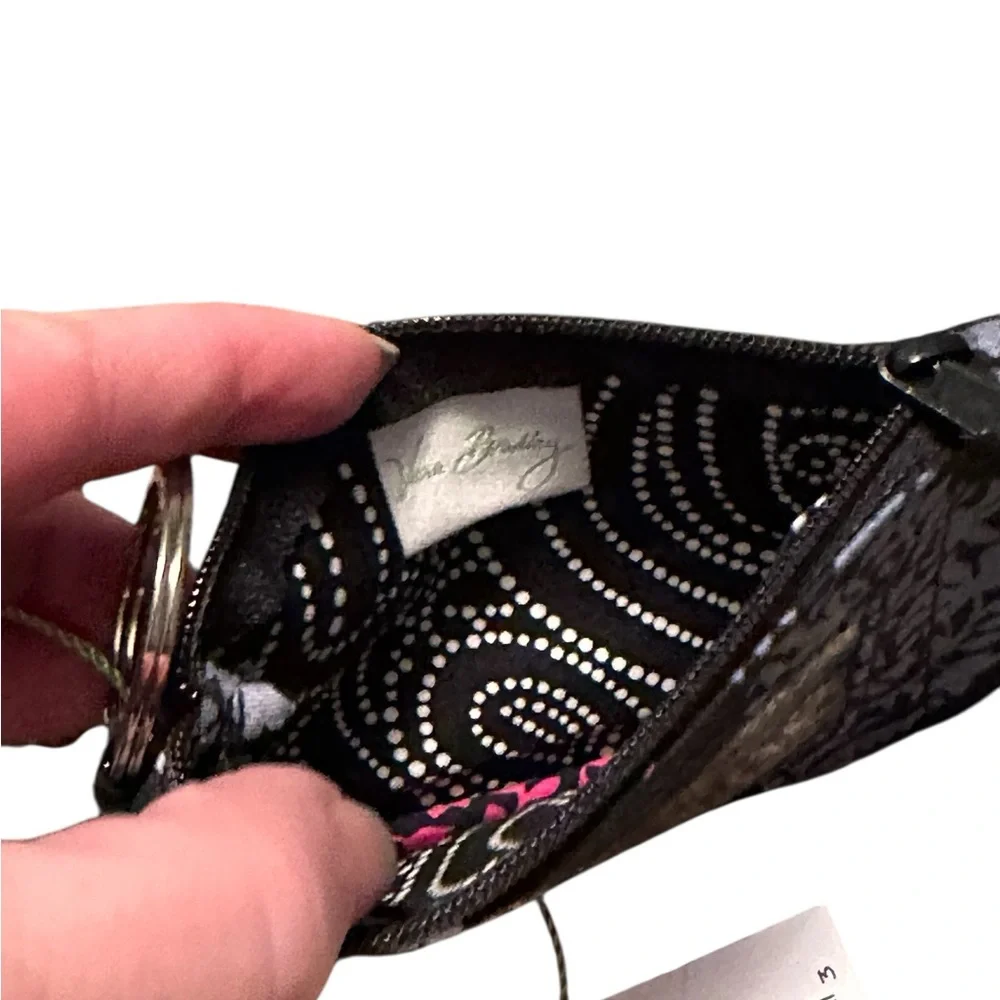Vera Bradley Black Floral Zip ID Case Northern Lights with Key Ring - Picture 4 of 6